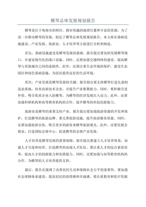 横琴总体发展规划报告