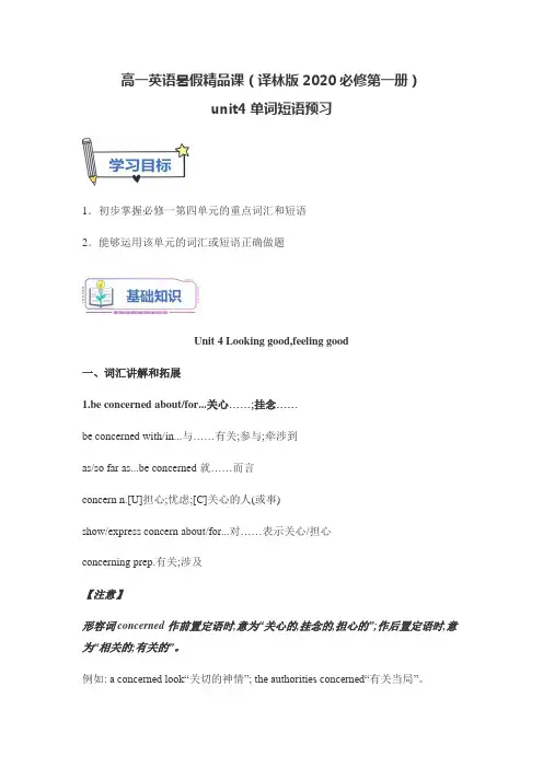 高一英语暑假精品课(译林版2020必修第一册)unit4单词短语练习