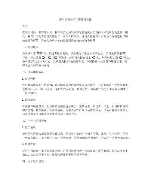 深入剖析公司工作情况汇报
