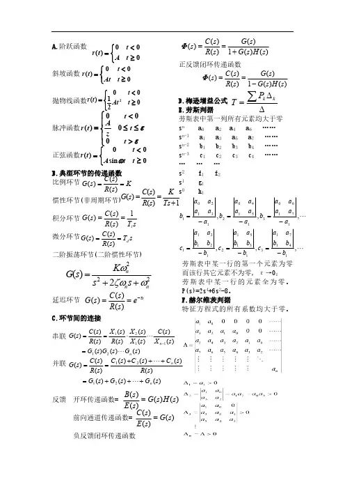 自动控制原理重要公式