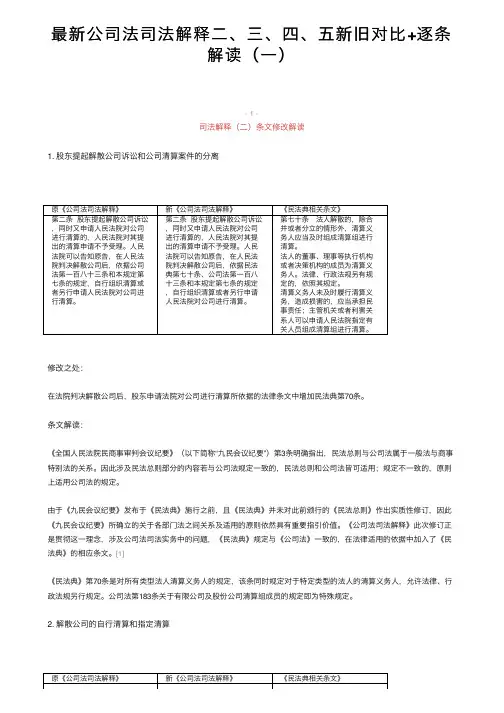 最新公司法司法解释二、三、四、五新旧对比+逐条解读（一）