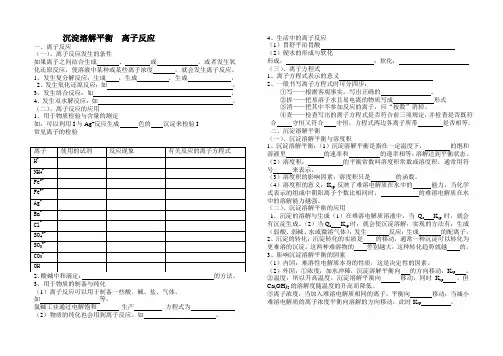 高三化学沉淀溶解平衡 离子反应
