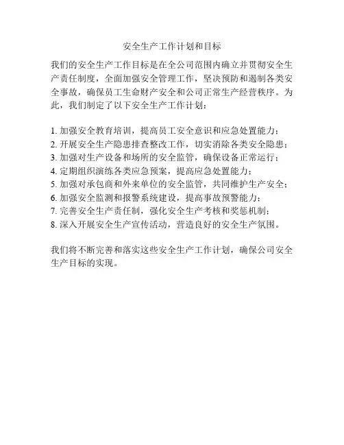 安全生产工作计划和目标