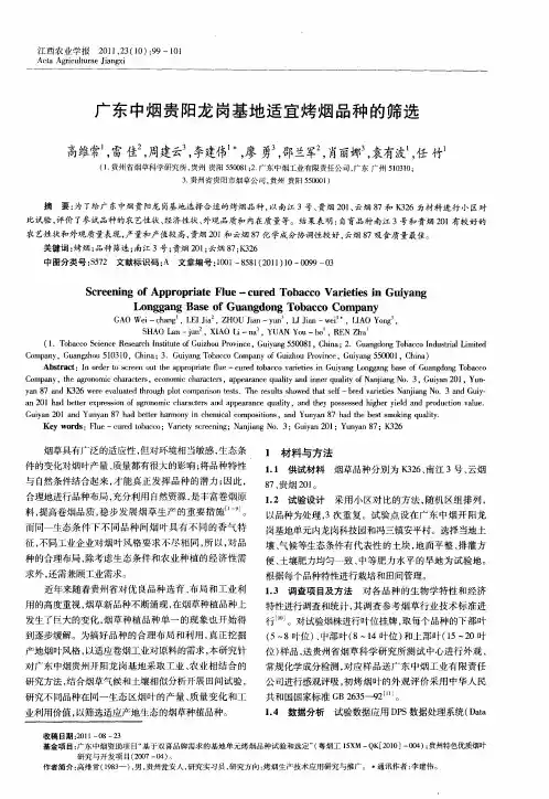 广东中烟贵阳龙岗基地适宜烤烟品种的筛选