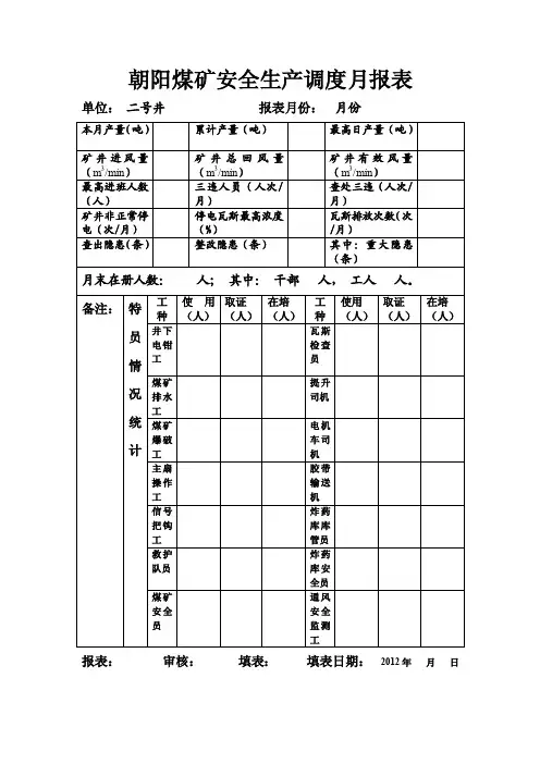 朝阳煤矿安全生产调度月报表