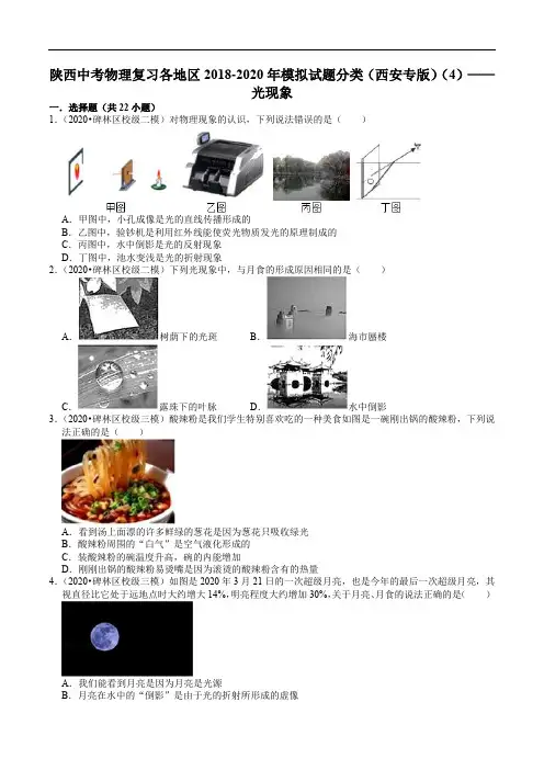 陕西中考物理复习各地区2018-2020年模拟试题分类(西安专版)(4)——光现象