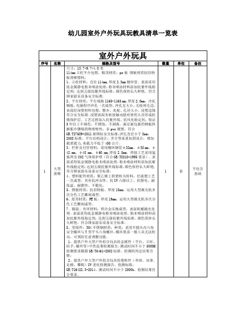 幼儿园室外户外玩具玩教具清单一览表