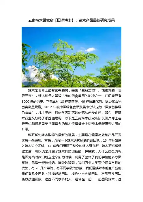 云南辣木研究所【田洋博士】：辣木产品最新研究成果