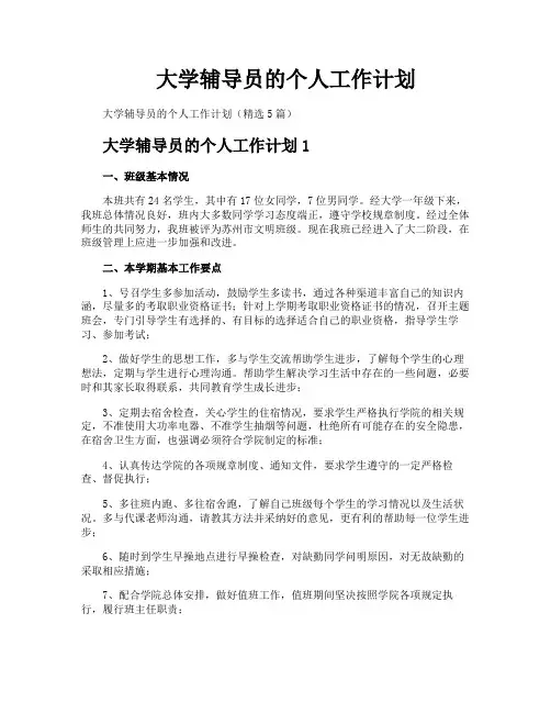 大学辅导员的个人工作计划