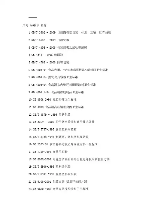食品包装相关国家标准
