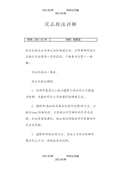 沉孔的标注,沉头孔标注详解之欧阳法创编