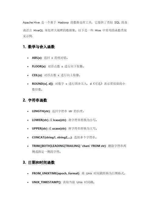 hive 常用的函数