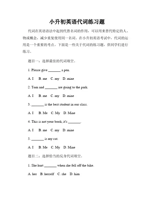 小升初英语代词练习题