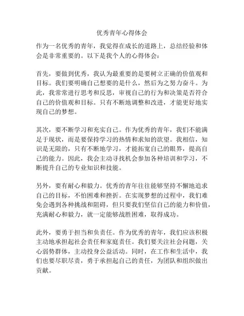 优秀青年心得体会