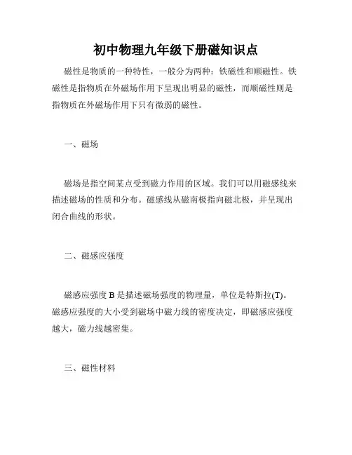 初中物理九年级下册磁知识点