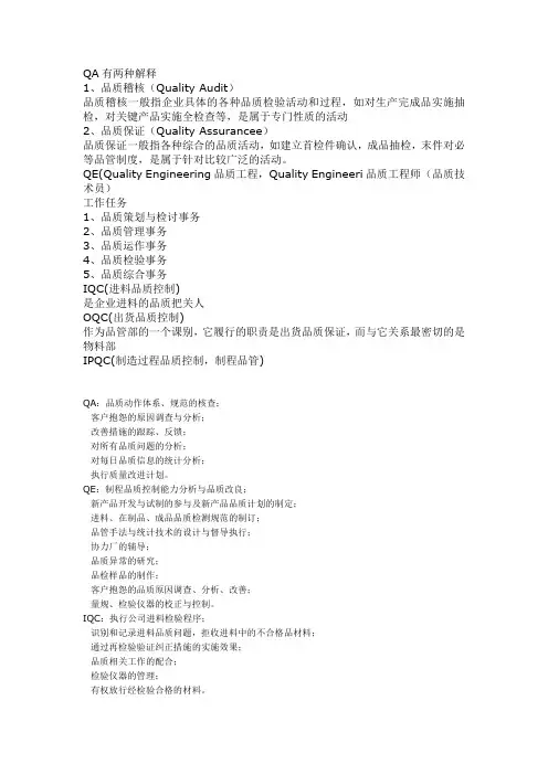 QA、QE等术语含义