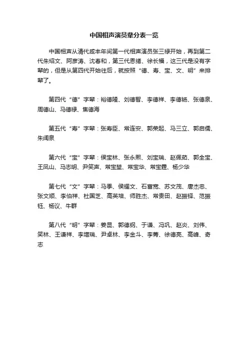 中国相声演员辈分表一览