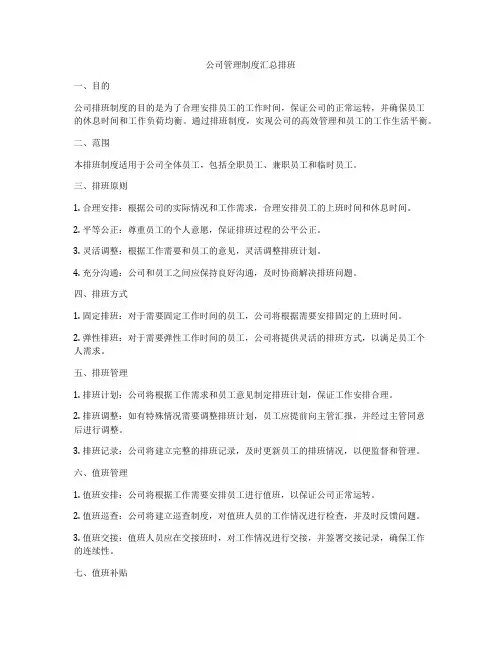 公司管理制度汇总排班
