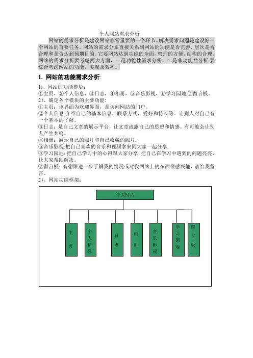 个人网站需求分析