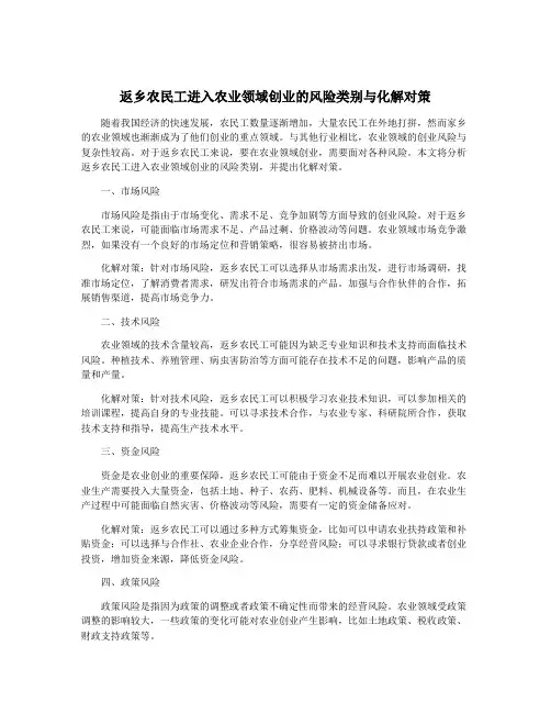 返乡农民工进入农业领域创业的风险类别与化解对策