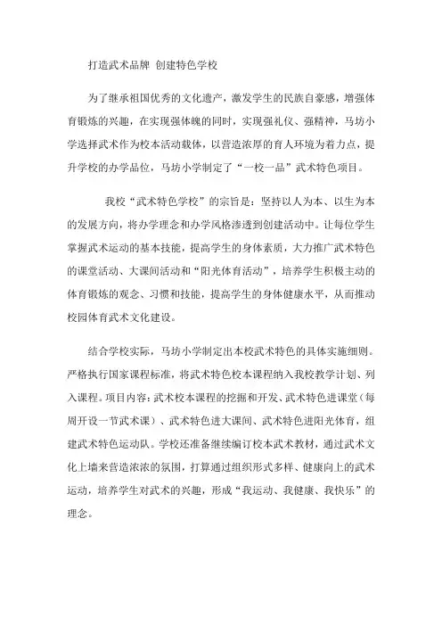 打造武术品牌 创建特色学校