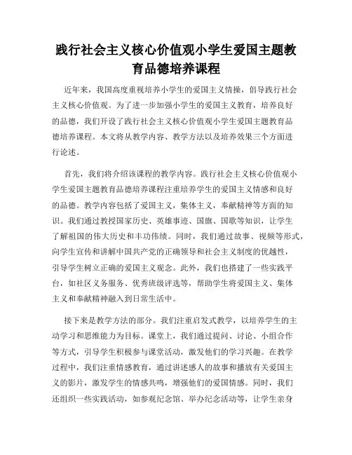 践行社会主义核心价值观小学生爱国主题教育品德培养课程