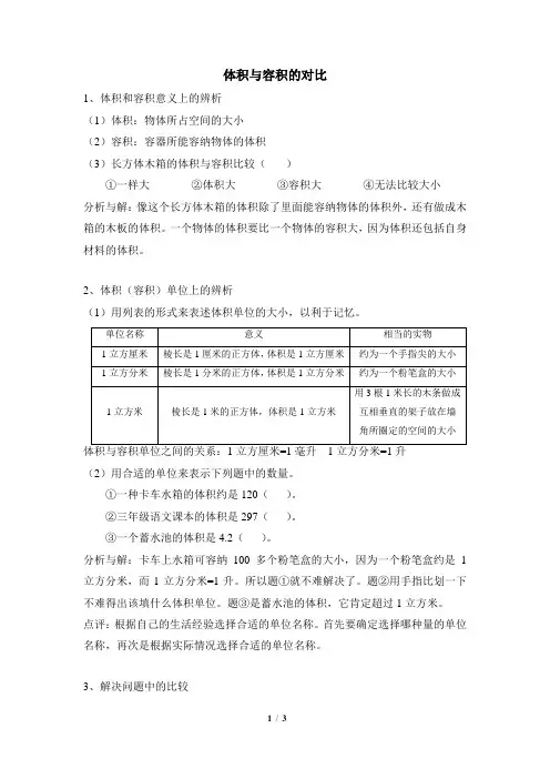 知识总结：体积与容积的对比