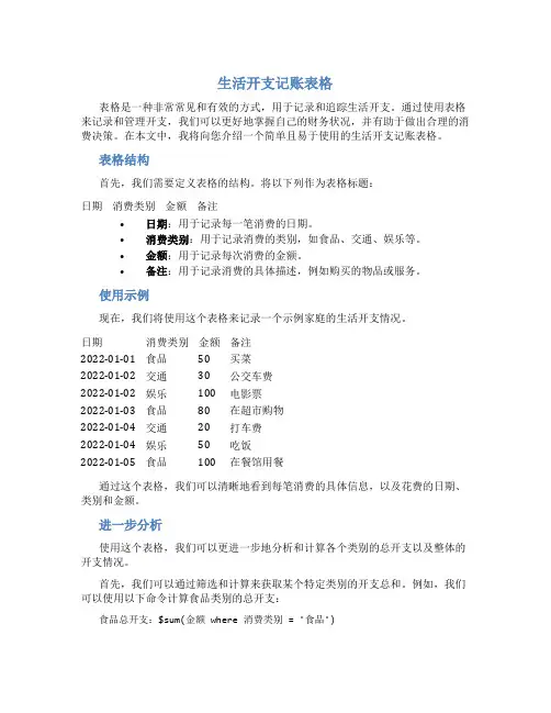 生活开支记账表格