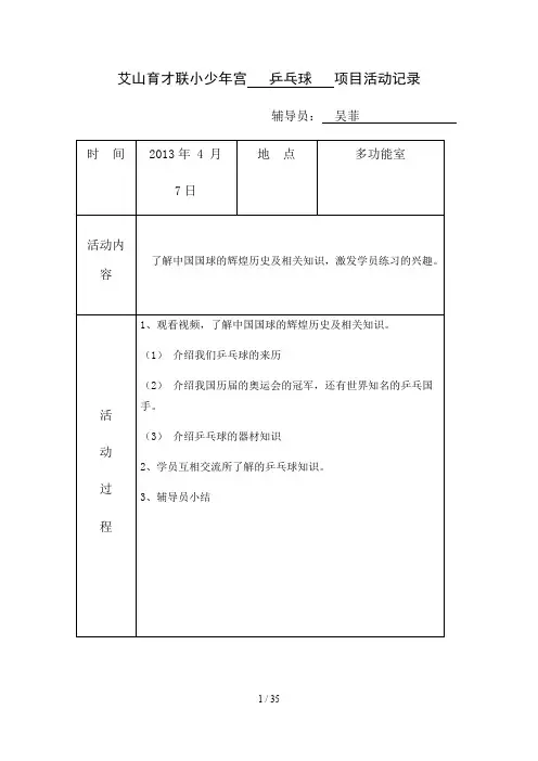 少年宫乒乓球活动记录
