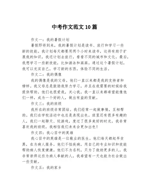 中考作文范文10篇