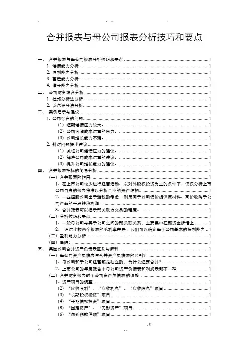 合并报表与母公司报表分析要点及方法