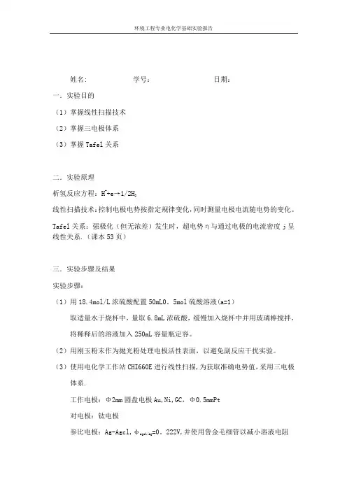 电化学实验一析氢行为