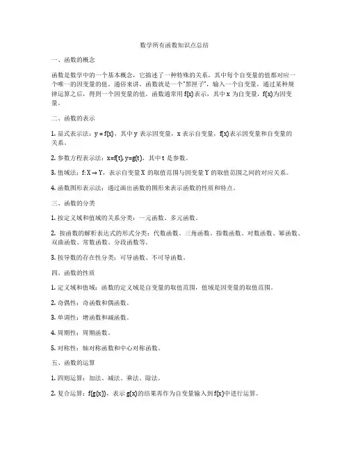 数学所有函数知识点总结