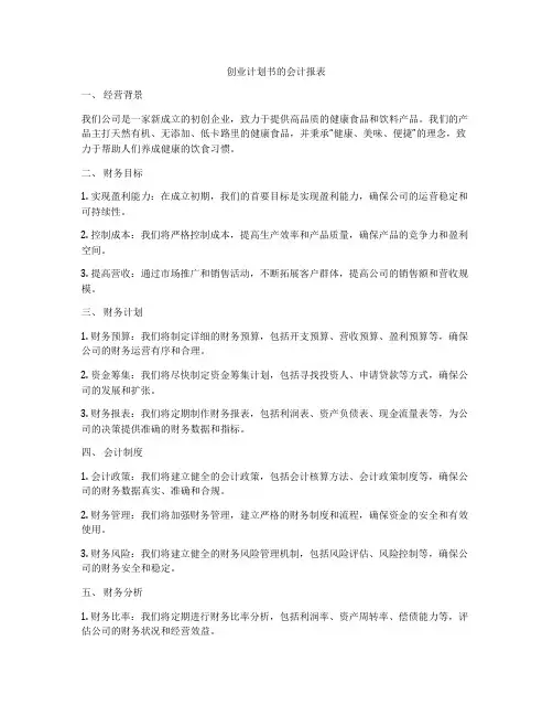 创业计划书的会计报表