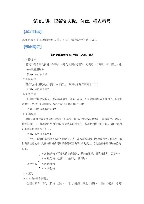 第01讲 记叙文人称、句式、标点符号中考语文现代文阅读(解析版)