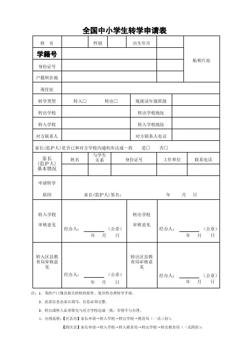 转学申请表