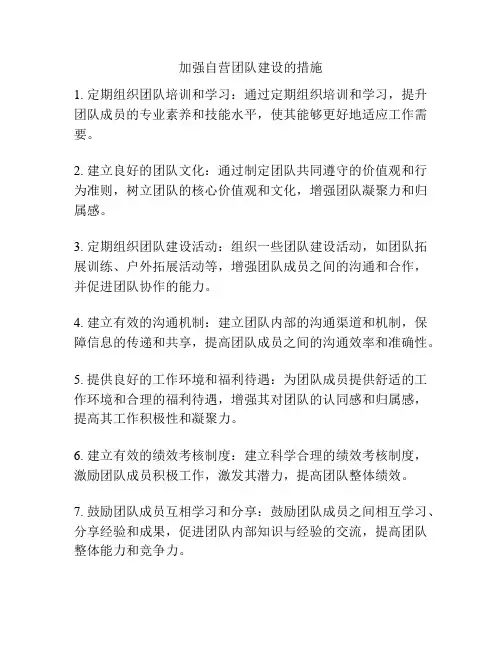 加强自营团队建设的措施