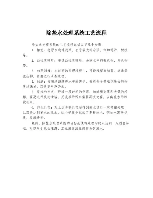除盐水处理系统工艺流程