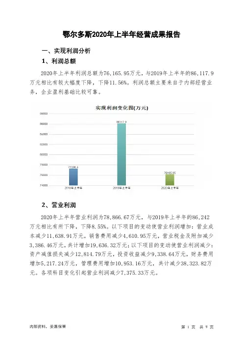 鄂尔多斯2020年上半年经营成果报告