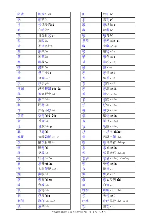 容易读错的常用字表(音序)
