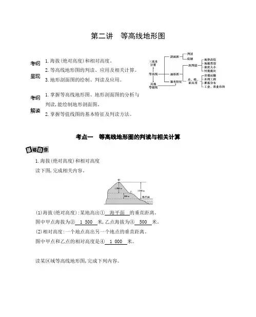 高考地理一轮专题复习第一单元第二讲等高线地形图学案