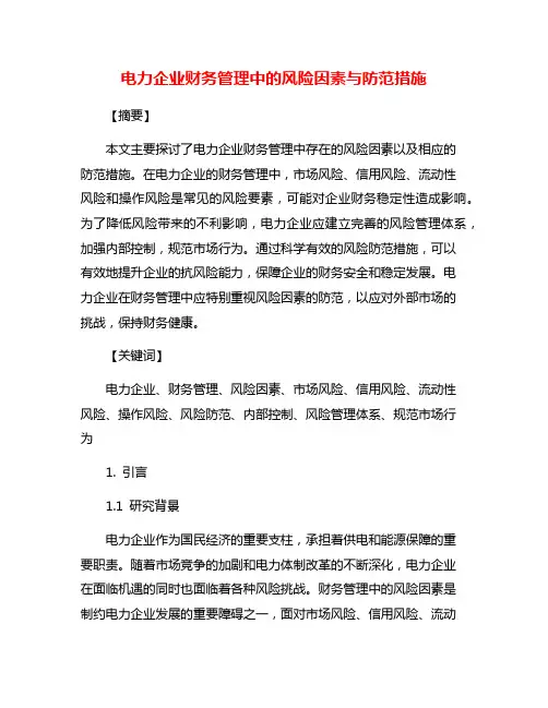 电力企业财务管理中的风险因素与防范措施
