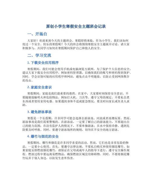 原创小学生寒假安全主题班会记录