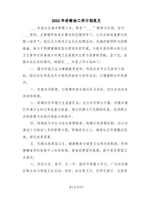 2024年村综治工作计划范文（四篇）