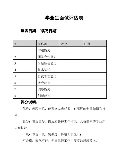 毕业生面试评估表