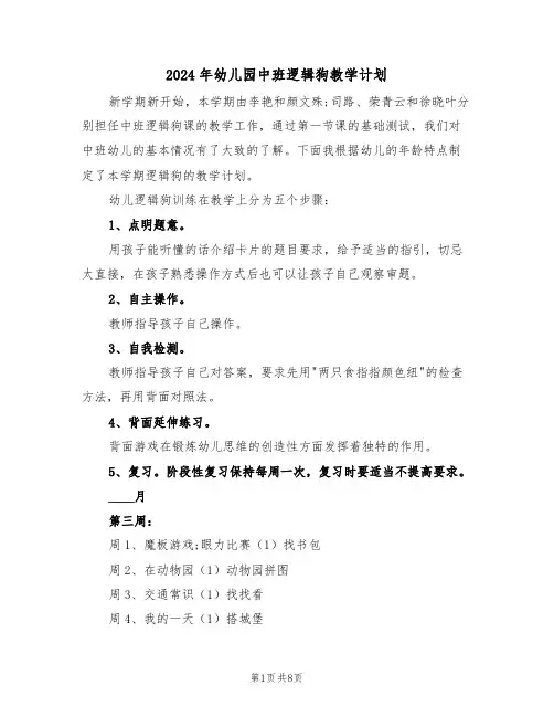 2024年幼儿园中班逻辑狗教学计划（二篇）
