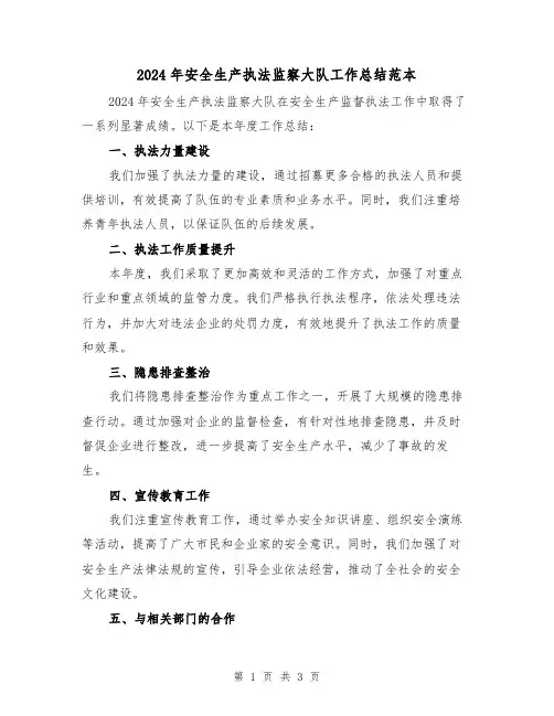 2024年安全生产执法监察大队工作总结范本(2篇)