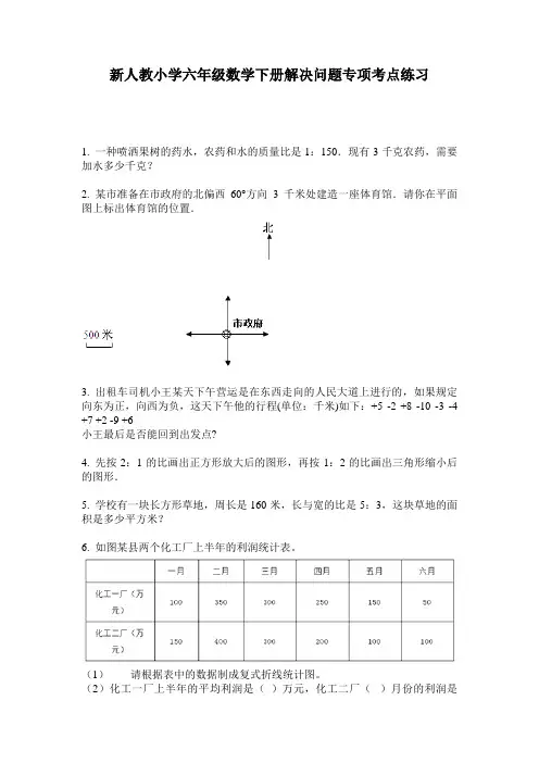 2020新人教小学六年级数学下册解决问题专项考点练习(含答案)