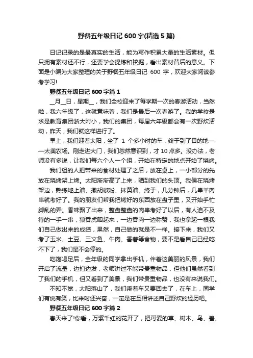 野餐五年级日记600字（精选5篇）