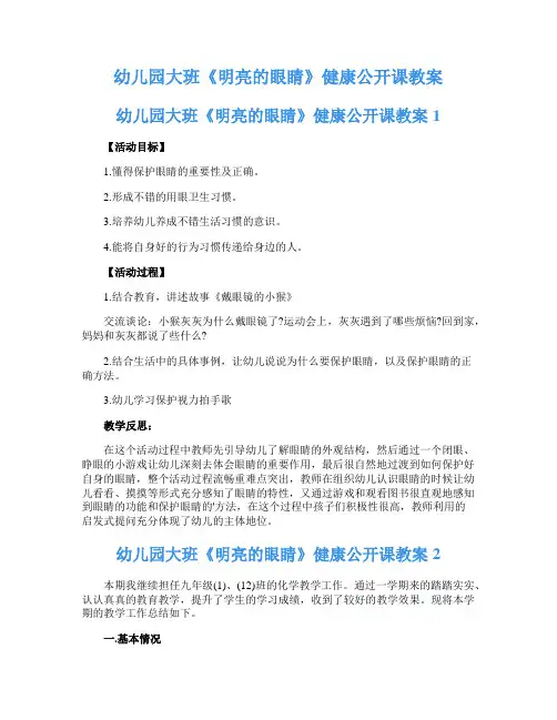 幼儿园大班《明亮的眼睛》健康公开课教案